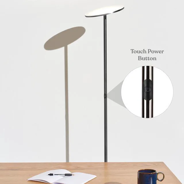 Alt view image 5 of 7 - Sky LED Floor lamp, Torchiere Super Bright Floor Lamp for Living Rooms & Offices - Dimmable, Tall Standing Lamp for Bedroom Reading - Black Chrome