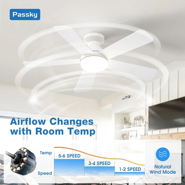 Alt view image 3 of 7 - 42 Inch White Low Profile Ceiling Fans with Lights and Remote Flush mount, 3-color dimmable light, quiet reversible DC motor, easy install, memory, timer, bedroom, covered outdoor areas