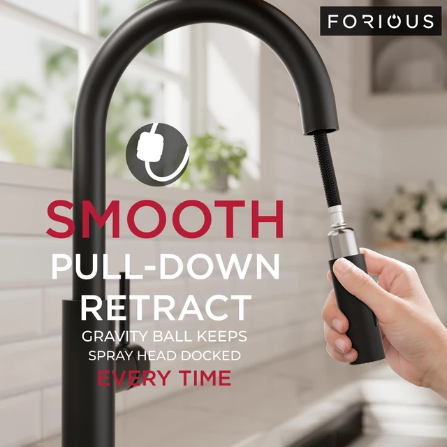 Alt view image 4 of 7 - Kitchen Faucet with Pull Down Sprayer, Classic High Arc Black Lead-Free, Single Handle, Stainless Steel Sink Faucet, 1 or 3 Hole Deck Mount for RV Bar Farmhouse Laundry Outdoor