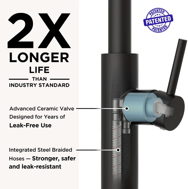 Alt view image 7 of 7 - Kitchen Faucet with Pull Down Sprayer, Classic High Arc Black Lead-Free, Single Handle, Stainless Steel Sink Faucet, 1 or 3 Hole Deck Mount for RV Bar Farmhouse Laundry Outdoor