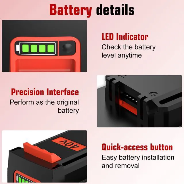 Alt view image 4 of 7 - 1 Pack LBX2040 3.6Ah Replacement for Black Decker 40V Battery and Charger Compatible with Black and Decker 40 Volt Max Battery LBX2040 LBXR36 LBXR2036 LST540 LCS1240 LBX1540 LST136W 40V Tool (Orange)