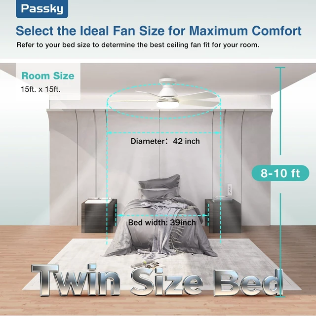 Alt view image 6 of 7 - 42 Inch White Low Profile Ceiling Fans with Lights and Remote Flush mount, 3-color dimmable light, quiet reversible DC motor, easy install, memory, timer, bedroom, covered outdoor areas