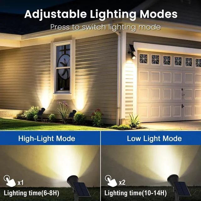 Alt view image 3 of 7 - 8 Pack Solar Spot Lights Outdoor Waterproof with Focus Beam Solar SpotLights for Flag Tree, 2 Lighting Modes, Solar Landscape Lights for Yard Garden Lawn Pathway, Warm White