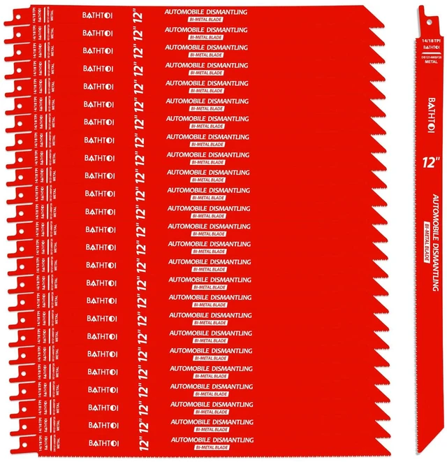 Main image of 25 Pack 12 Inch 14/18 Tpi Reciprocating Saw Blades for Metal Cutting for Automobile Dismantling, Bi-Metal Sawzall Blades, Dual Tooth Design, with 8% Cobalt, Longer Life & Faster Cutting Speed