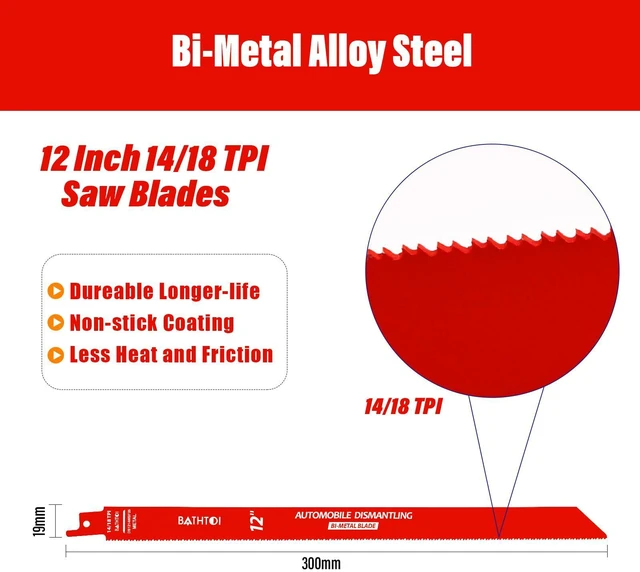 Alt view image 2 of 7 - 25 Pack 12 Inch 14/18 Tpi Reciprocating Saw Blades for Metal Cutting for Automobile Dismantling, Bi-Metal Sawzall Blades, Dual Tooth Design, with 8% Cobalt, Longer Life & Faster Cutting Speed