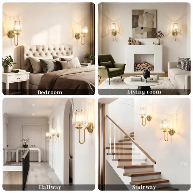 Alt view image 5 of 7 - Brass Battery Operated Wall Sconces Set of Two, Crystal Wireless Rechargeable Wall Lights with Remote, Dimmable 3 CCT and 12 RGB Cordless Wall Lamps for Bedroom Living Room Hallway Decor