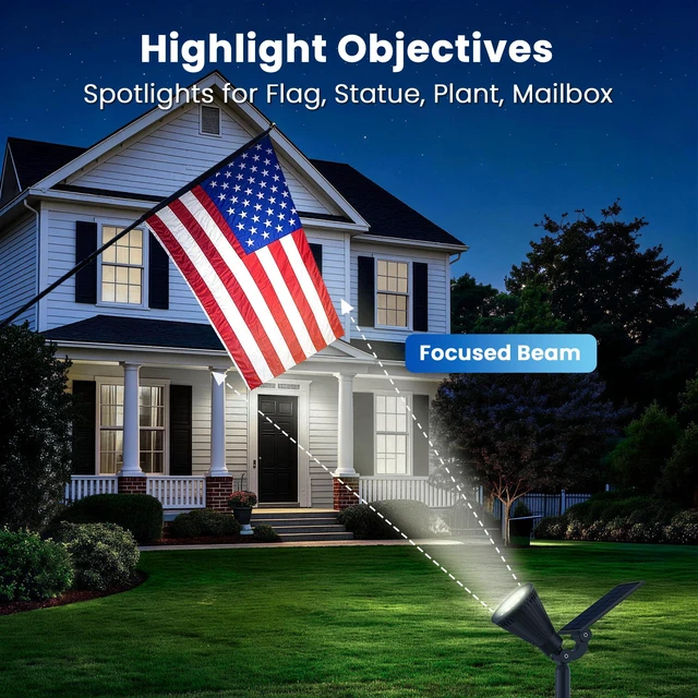 Alt view image 2 of 7 - 6 Pack Solar Spot Lights Outdoor Waterproof with Focus Beam Solar SpotLights for Flag Tree, 2 Lighting Modes, Solar Landscape Lights for Yard Garden Lawn Pathway, Cool White