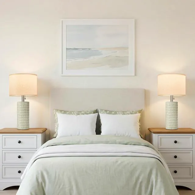 Alt view image 2 of 7 - 20 Modern Table Lamps Set of 2, Lamps for Bedroom, Light Green Ceramic Table Lamps for Nightstands, Small Table Lamps for Living Room, Bedside, End Table, Kids Room, Pull Chain Switch