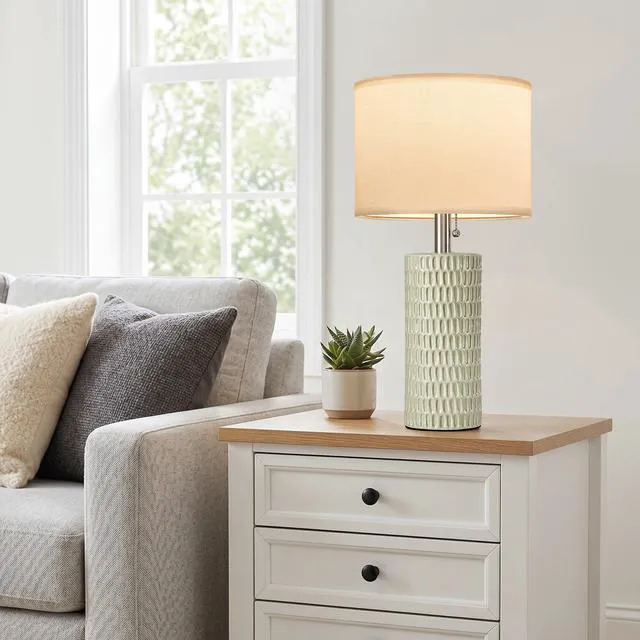 Alt view image 3 of 7 - 20 Modern Table Lamps Set of 2, Lamps for Bedroom, Light Green Ceramic Table Lamps for Nightstands, Small Table Lamps for Living Room, Bedside, End Table, Kids Room, Pull Chain Switch