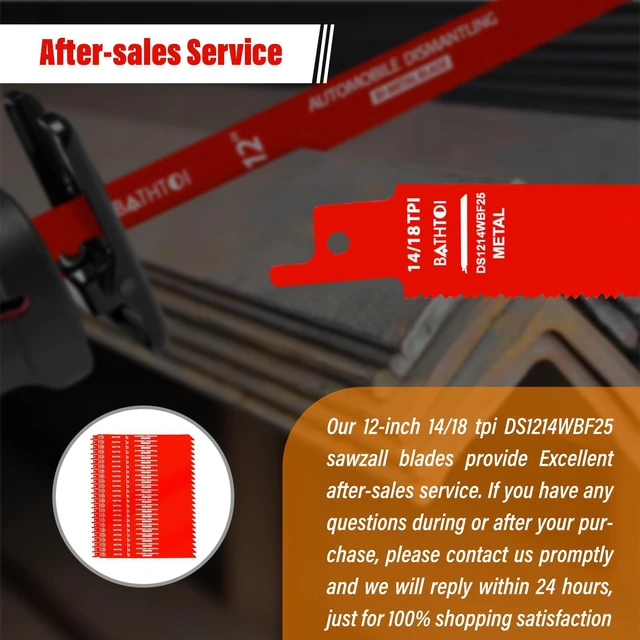 Alt view image 7 of 7 - 25 Pack 12 Inch 14/18 Tpi Reciprocating Saw Blades for Metal Cutting for Automobile Dismantling, Bi-Metal Sawzall Blades, Dual Tooth Design, with 8% Cobalt, Longer Life & Faster Cutting Speed