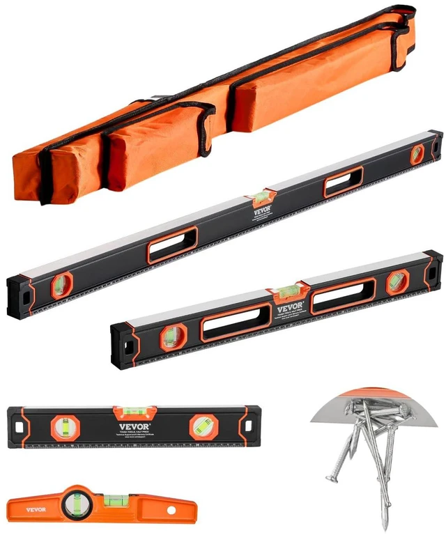Main image of 4-Piece Torpedo Level, 48/24/16/10 Inch All Magnetic Levels Set, Fluorescent Light Up Bubble Vials Ruler for 45/90/180 Degree, Aluminum Alloy Magnetic Box Leveler Tool, SAE and Metric Scale
