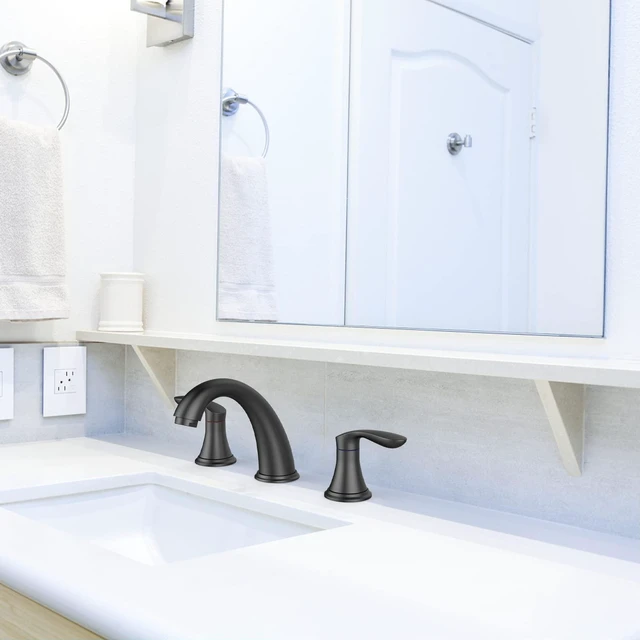 Alt view image 2 of 6 - Bathroom Sink Faucet, Faucet for Bathroom Sink, Widespread Matte Black Bathroom Faucet 3 Hole with Plastic Pop Up Drain and cUPC Lead-Free Hose - (Matte Black)