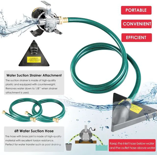 Alt view image 5 of 7 - Water Transfer Pump, 115V 1/10HP 330GPH Utility Water Pump Electric With 2 * 6ft Suction Hose, Portable Small Water Pump For Pool Draining, Removing Water From Rain Barrel, Aquariums, etc