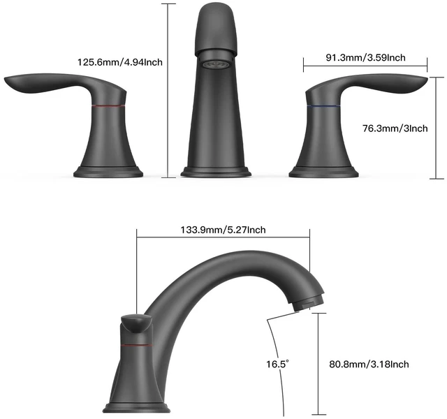 Alt view image 3 of 6 - Bathroom Sink Faucet, Faucet for Bathroom Sink, Widespread Matte Black Bathroom Faucet 3 Hole with Plastic Pop Up Drain and cUPC Lead-Free Hose - (Matte Black)