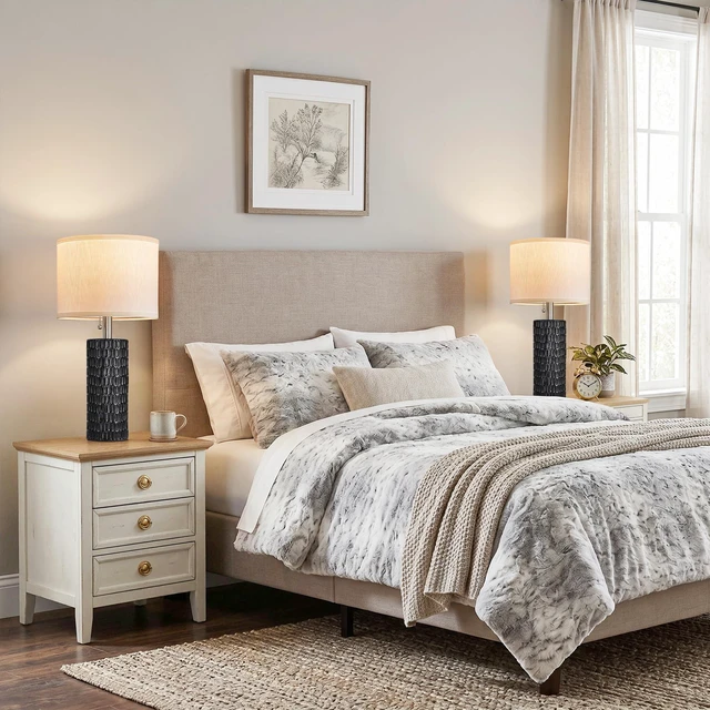 Alt view image 2 of 7 - 20 Modern Table Lamps Set of 2, Lamps for Bedroom, Black Ceramic Table Lamps for Nightstands, Small Table Lamps for Living Room, Bedside, End Table, Loft, Office, Pull Chain Switch