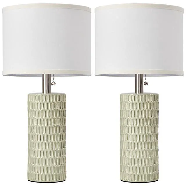 Alt view image 7 of 7 - 20 Modern Table Lamps Set of 2, Lamps for Bedroom, Light Green Ceramic Table Lamps for Nightstands, Small Table Lamps for Living Room, Bedside, End Table, Kids Room, Pull Chain Switch