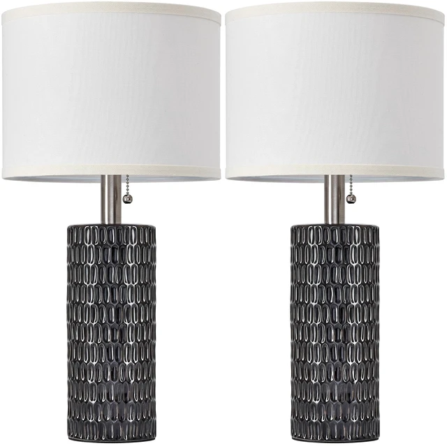 Alt view image 6 of 7 - 20 Modern Table Lamps Set of 2, Lamps for Bedroom, Black Ceramic Table Lamps for Nightstands, Small Table Lamps for Living Room, Bedside, End Table, Loft, Office, Pull Chain Switch