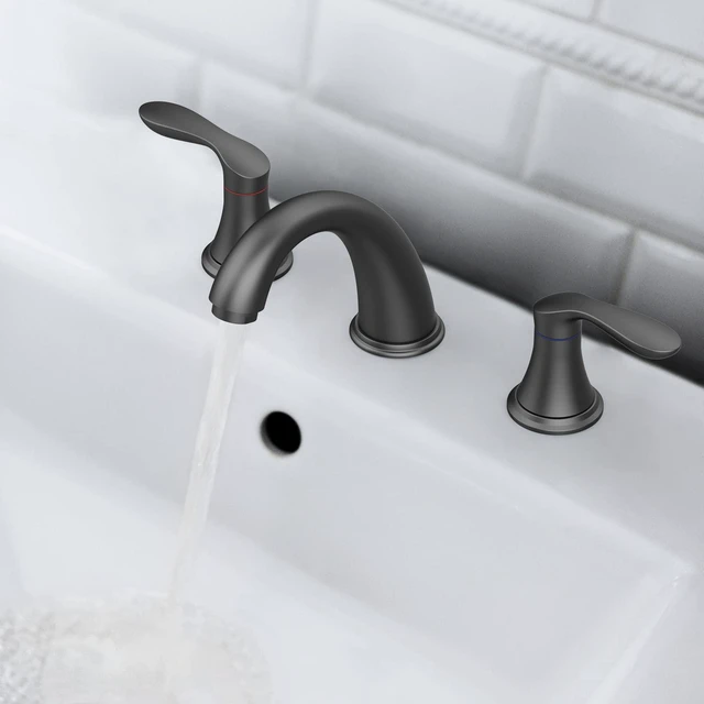 Alt view image 6 of 6 - Bathroom Sink Faucet, Faucet for Bathroom Sink, Widespread Matte Black Bathroom Faucet 3 Hole with Plastic Pop Up Drain and cUPC Lead-Free Hose - (Matte Black)