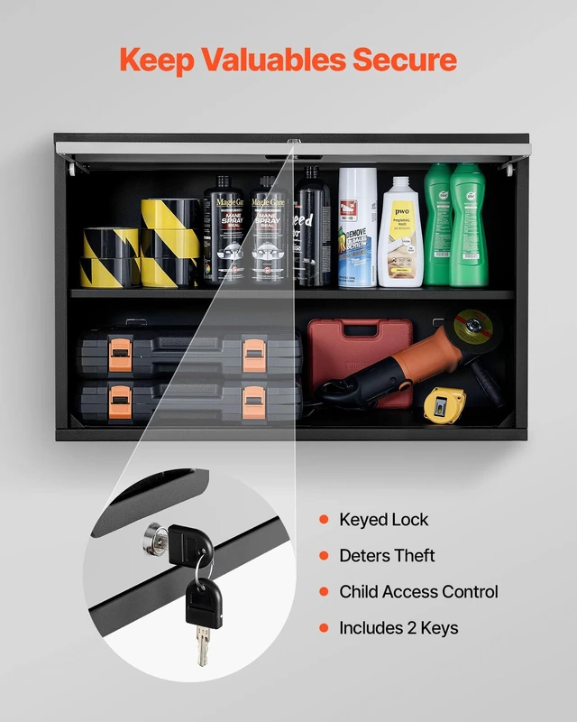 Alt view image 6 of 7 - Metal Wall Cabinet, 30.31 x 12.01 x 19.69 Inch, Floating Garage Tool Cabinet with Up-Flip Door and Shelf, 240 lbs Load Capacity, Fit for Garage, Basement, Kitchen, Warehouse Assembly Required