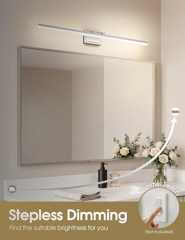 Alt view image 4 of 7 - Modern Bathroom Vanity Light 39.4 inch, Rotatable, 34W Dimmable 5CCT Led Bathroom Light Fixture Over Mirror, Brushed Nickel Bar Vanity Light for Bathrooms Mirror Restroom-ETL Certificated