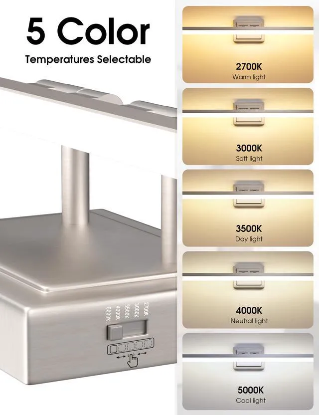 Alt view image 3 of 7 - Modern Bathroom Vanity Light 39.4 inch, Rotatable, 34W Dimmable 5CCT Led Bathroom Light Fixture Over Mirror, Brushed Nickel Bar Vanity Light for Bathrooms Mirror Restroom-ETL Certificated