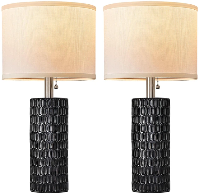Alt view image 7 of 7 - 20 Modern Table Lamps Set of 2, Lamps for Bedroom, Black Ceramic Table Lamps for Nightstands, Small Table Lamps for Living Room, Bedside, End Table, Loft, Office, Pull Chain Switch