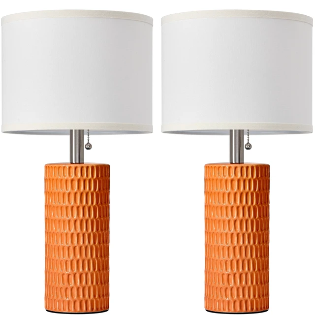 Alt view image 7 of 7 - 20 Modern Table Lamps Set of 2, Lamps for Bedroom, Orange Ceramic Table Lamps for Nightstands, Small Table Lamps for Living Room, Bedside, End Table, Kids Room, Pull Chain Switch