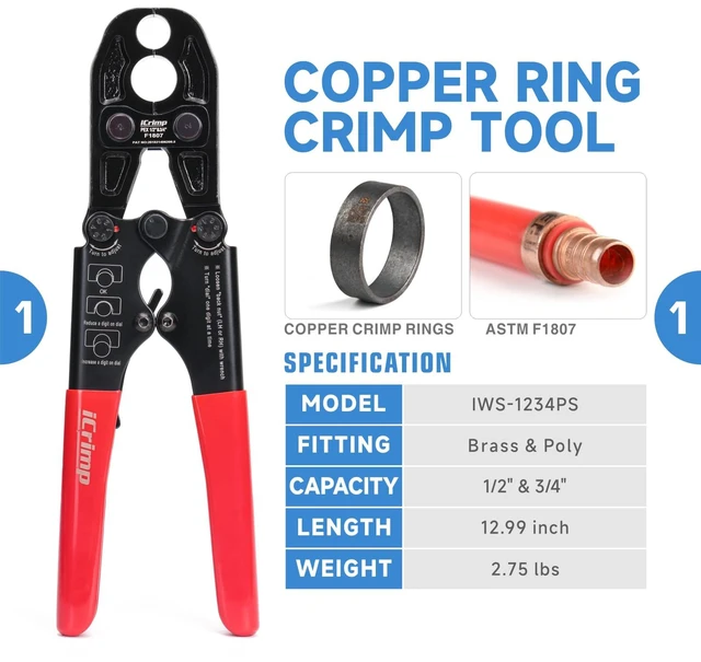 Alt view image 2 of 7 - PCKIT-1234PS PEX Crimping Tool Kit with PEX Tubing Cutter, PEX Crimper, PEX Removal Tool for 1/2-in and 3/4-in PEX Copper Crimp Rings