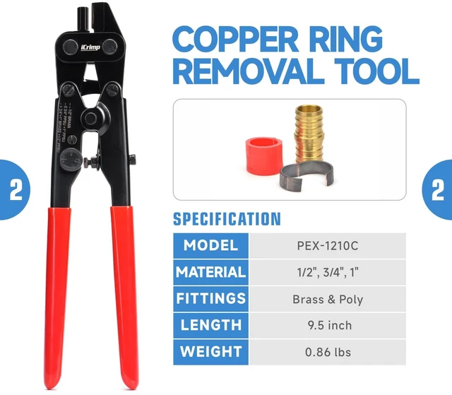 Alt view image 3 of 7 - PCKIT-1234PS PEX Crimping Tool Kit with PEX Tubing Cutter, PEX Crimper, PEX Removal Tool for 1/2-in and 3/4-in PEX Copper Crimp Rings