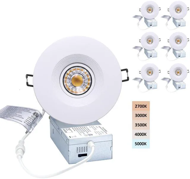 Main image of 4 Inch LED Recessed Lights 6 Pack, Adjustable Gimbal Downlight,White Anti-dazzle,8W 851LM,Premium Canless Spotlight,5CCT 2700K-5000K,5-100% Dimmable,30°Tilt,Die-cast Aluminum,Baffle,ETL,IC Rated