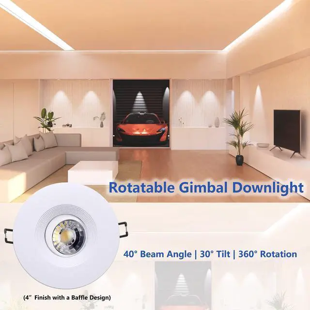 Alt view image 2 of 6 - 4 Inch LED Recessed Lights 6 Pack, Adjustable Gimbal Downlight,White Anti-dazzle,8W 851LM,Premium Canless Spotlight,5CCT 2700K-5000K,5-100% Dimmable,30°Tilt,Die-cast Aluminum,Baffle,ETL,IC Rated