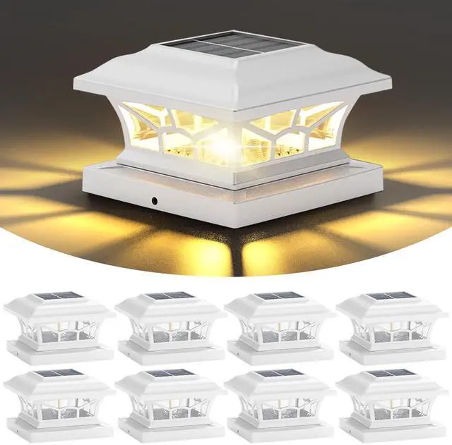 Main image of 8 Pack Solar Post Cap Lights Outdoor Waterproof, Dual Light, White Fits 4x4, 5x5, 6x6 Wooden & Vinyl Posts,Warm & Cool White Light Modes, Fence Deck Post Lights,Edison-style bulb