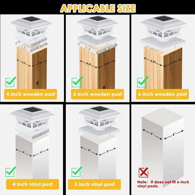 Alt view image 2 of 7 - 8 Pack Solar Post Cap Lights Outdoor Waterproof, Dual Light, White Fits 4x4, 5x5, 6x6 Wooden & Vinyl Posts,Warm & Cool White Light Modes, Fence Deck Post Lights,Edison-style bulb