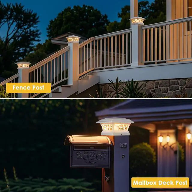 Alt view image 7 of 7 - 8 Pack Solar Post Cap Lights Outdoor Waterproof, Dual Light, White Fits 4x4, 5x5, 6x6 Wooden & Vinyl Posts,Warm & Cool White Light Modes, Fence Deck Post Lights,Edison-style bulb