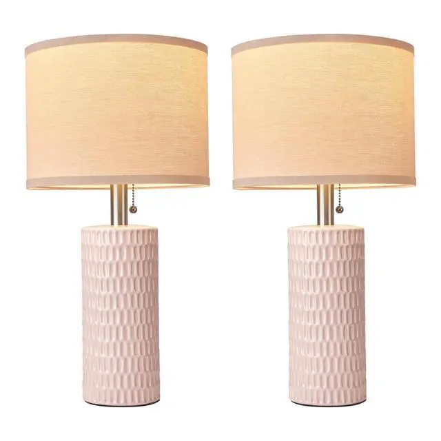 Alt view image 7 of 7 - 20.5" Modern Ceramic Table Lamps for Bedroom Set of 2, Bedside Lamps for Night Stands with Beige Lampshade, Farmhouse Table Lamp for Living Room Office Dorm, Pink