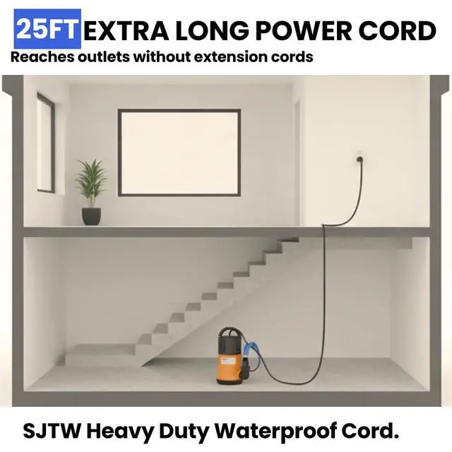 Alt view image 7 of 7 - Sump Pump Submersible With 25Ft. Hose, Submersible Pump, 25Ft Cord, 4000GPH 1.5HP Water Pump Submersible With 25ft. Hose Kit, Utility Pump, Sump Pump with 25Ft Cord For Pools, Garden Ponds, Basement