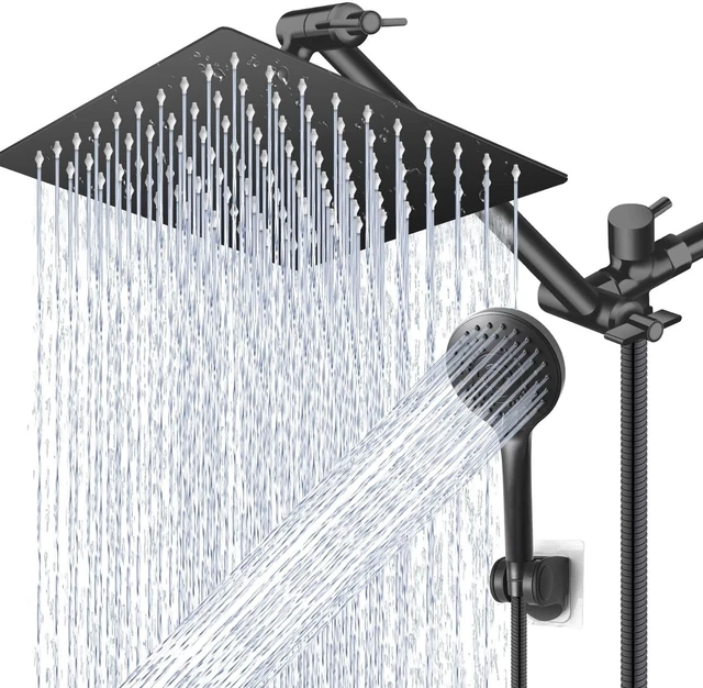 Main image of 12 Black High/Low Pressure Water Rain Shower Head with 11 Extension Arm 5 Settings Handheld Shower Head Combo,Powerful Shower Spray - Matte Black, Powerful Shower Spray Against Low Pressure Water