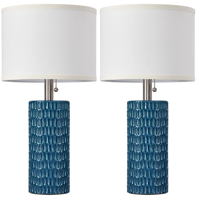 Alt view image 7 of 7 - 20 Modern Table Lamps Set of 2, Lamps for Bedroom, Blue Ceramic Table Lamps for Nightstands, Small Table Lamps for Living Room, Bedside, End Table, Kids Room, Pull Chain Switch