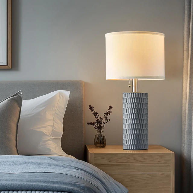 Alt view image 2 of 7 - 20 Modern Ceramic Table Lamps for Bedroom, Set of 2, Grey Bedside lamps for nightstands, Small Table Lamps for Living room, Home Office, End Table and Hallways