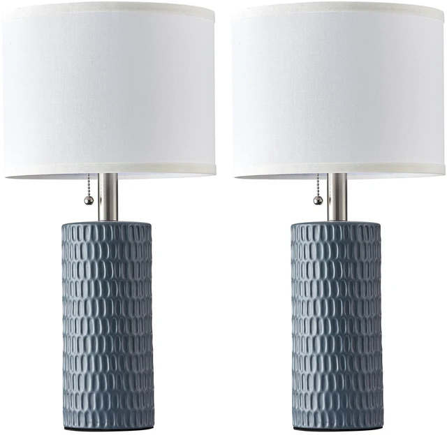 Alt view image 6 of 7 - 20 Modern Ceramic Table Lamps for Bedroom, Set of 2, Grey Bedside lamps for nightstands, Small Table Lamps for Living room, Home Office, End Table and Hallways
