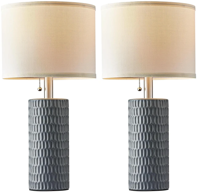 Alt view image 7 of 7 - 20 Modern Ceramic Table Lamps for Bedroom, Set of 2, Grey Bedside lamps for nightstands, Small Table Lamps for Living room, Home Office, End Table and Hallways
