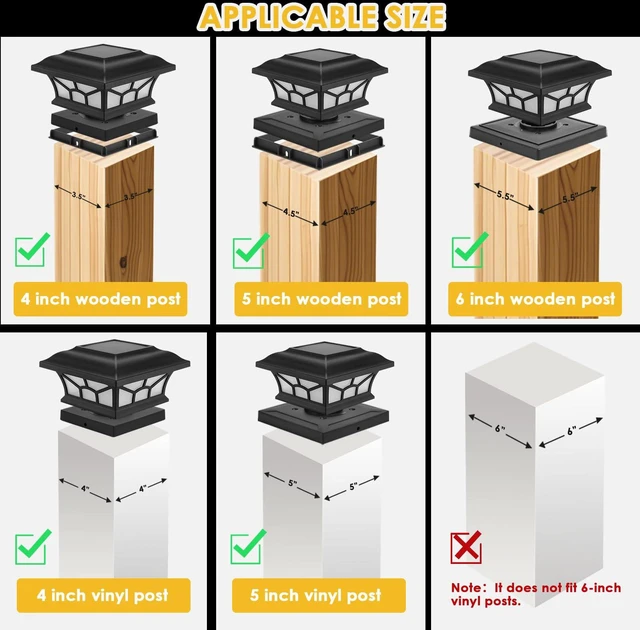 Alt view image 3 of 7 - 4 Pack Solar Post Cap Lights Outdoor, Flickering Flame & Warm White Fits 4x4, 5x5, 6x6 Wooden & Vinyl Posts,Fence Deck Post Lights,Edison-style bulb