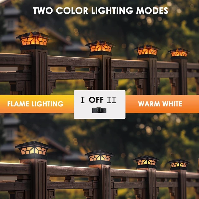 Alt view image 2 of 7 - 4 Pack Solar Post Cap Lights Outdoor, Flickering Flame & Warm White Fits 4x4, 5x5, 6x6 Wooden & Vinyl Posts,Fence Deck Post Lights,Edison-style bulb