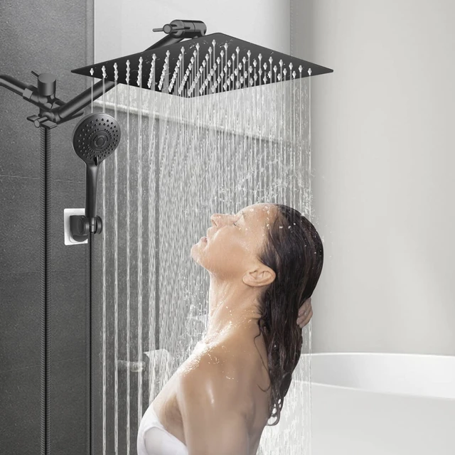 Alt view image 6 of 7 - 12 Black High/Low Pressure Water Rain Shower Head with 11 Extension Arm 5 Settings Handheld Shower Head Combo,Powerful Shower Spray - Matte Black, Powerful Shower Spray Against Low Pressure Water