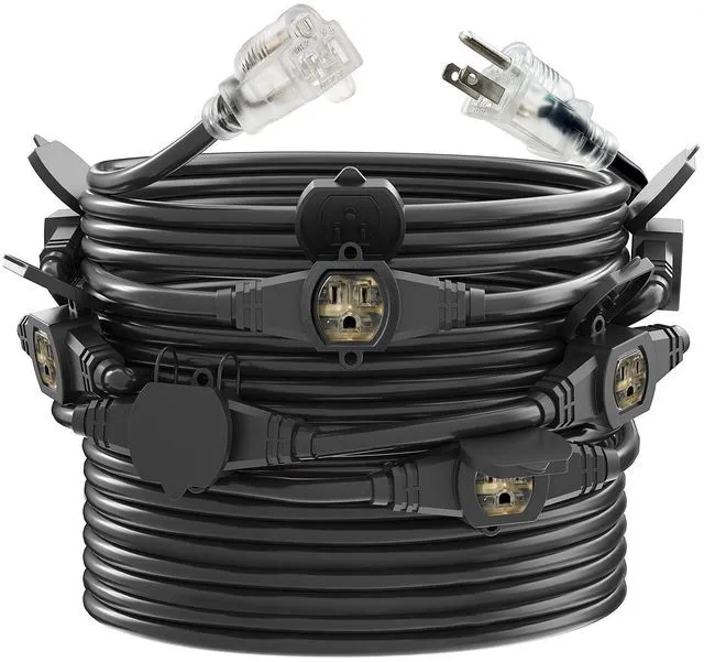 Main image of 50FT Outdoor Extension Cord, 14 Gauge SJTW 5-15R Cable Male Plug to Female Connector,10 Evenly Spaced Outlets Plugs,Suitable for Stage Setting or Outdoor