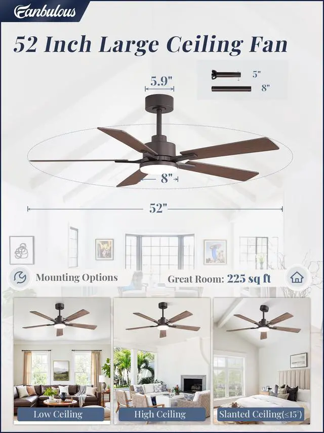 Alt view image 6 of 7 - 52 Inch Ceiling Fans with Lights DC Motor, Remote & APP Control Dimmable, 3CCT, 6 Speed, Memory Function, Timer, Dual-Sided Reversible Blade, Flat/Sloped Ceiling, Living Room, Covered Patio