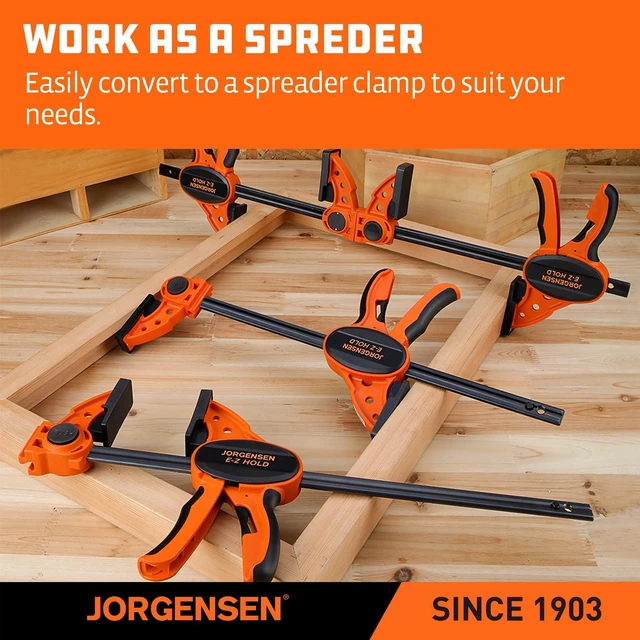 Alt view image 7 of 7 - 24" E-Z Hold Medium-Duty Bar Clamps, 400 lbs Load Limit, 2-Pack Expandable Bar Clamps for Woodworking, One-Handed Clamp/Spreader, Quick Release