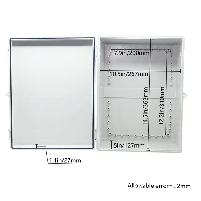Alt view image 3 of 7 - Junction Box ABS Plastic Waterproof IP65 Electrical Boxes Hinged Shell Outdoor Universal Project Enclosure with Mounting Plate and Wall Brackets Grey (390x290x160 mm)