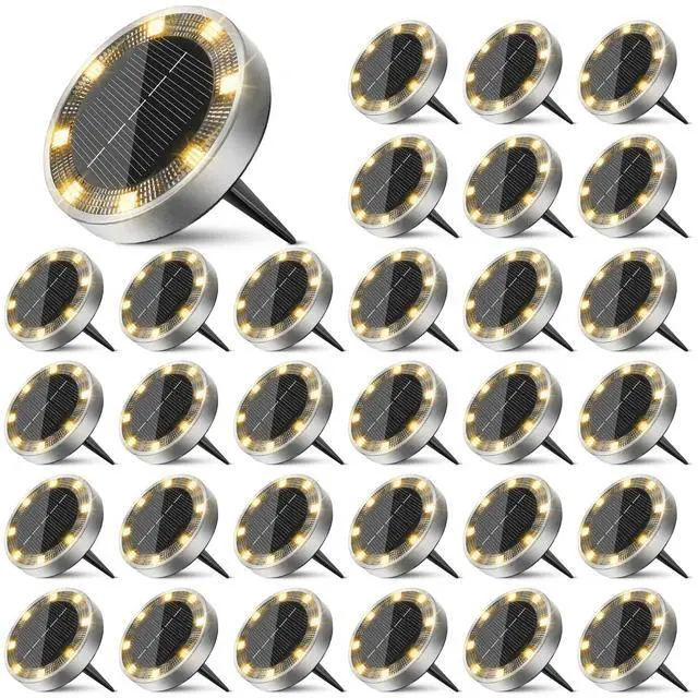 Main image of 30 Pack Solar Lights Outdoor Waterproof, 8 LED Solar Ground Lights Flat Solar Disc Light Landscape Lighting for Pathway Garden Yard Walkway Driveway Lawn, Warm White