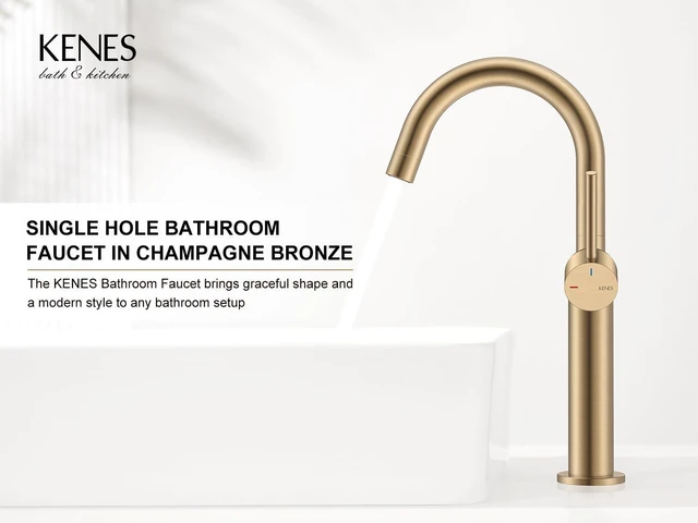 Alt view image 2 of 7 - Champagne Bronze Vessel Sink Faucet, 1 Handle Tall Bathroom Faucet Vessel Bowl Faucet with Pop Up Drain & Supply Lines, Lead-Free cUPC & NSF Certified, 1 Hole Faucet for Vanity RV Restroom